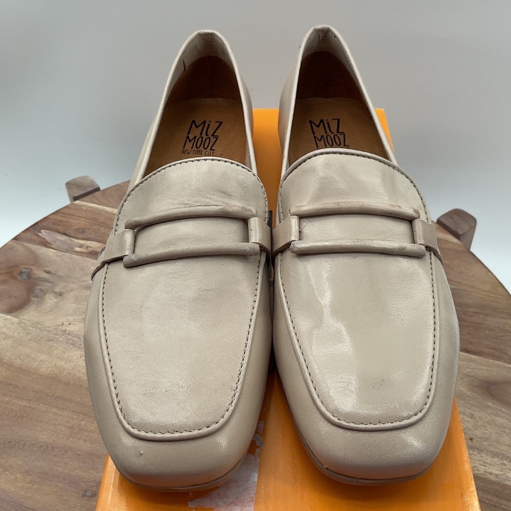 Miz Mooz Ziya Cream Leather Square Toe Loafers Shoes Made in Portugal Size 38